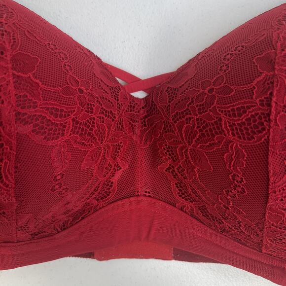Torrid 46DDD Bra Dream Wire Free Boost Push Up Padded Rhinestone Red Lace - Picture 4 of 16